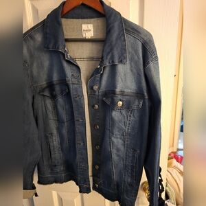 Kensie Jeans Denim Jacket W/ Lace Up Sleeves